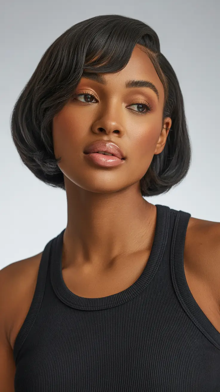 Best hairstyles for black women 2026 Layered Side-Swept Bob With Modern Movement