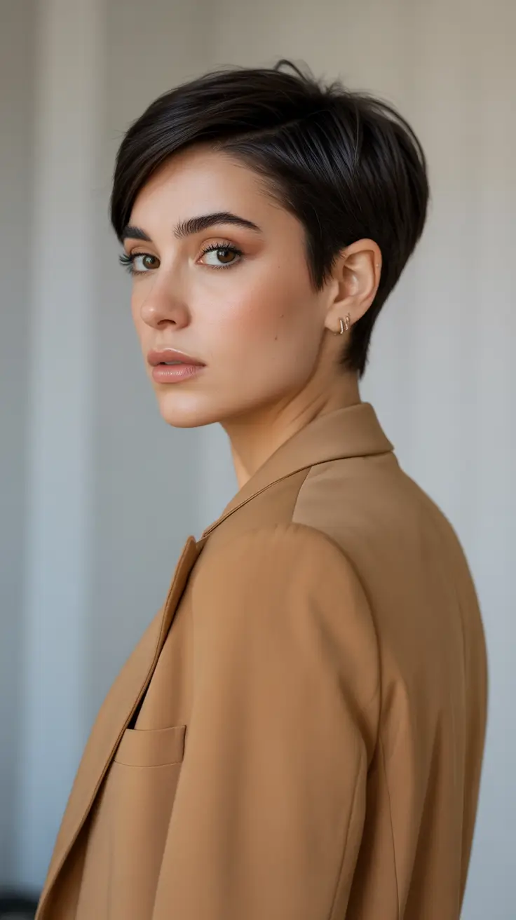 Best short hairstyles 2026 Polished Brunette Pixie With Long Top Layers
