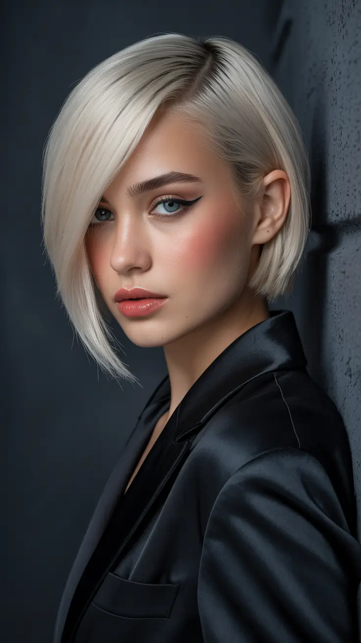 Best short hairstyles 2026 Icy Platinum Asymmetrical Bob