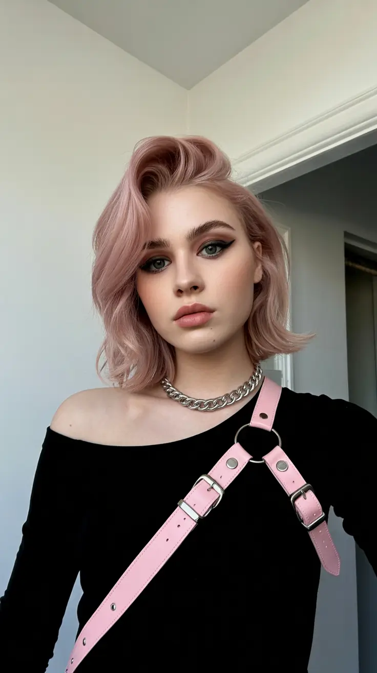 Best short hairstyles 2026 Dusty Pink Wavy Bob With Lifted Front
