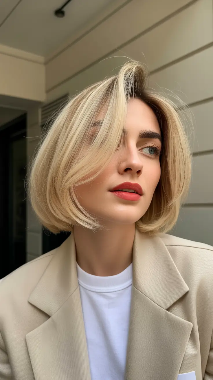 Best short hairstyles 2026 Champagne Blonde Bubble Bob