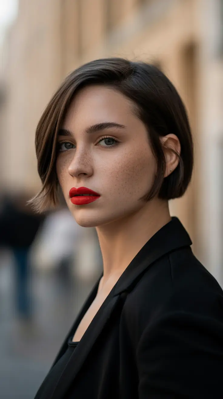 Best short hairstyles 2026 Parisian Sleek Bob With Deep Side Part