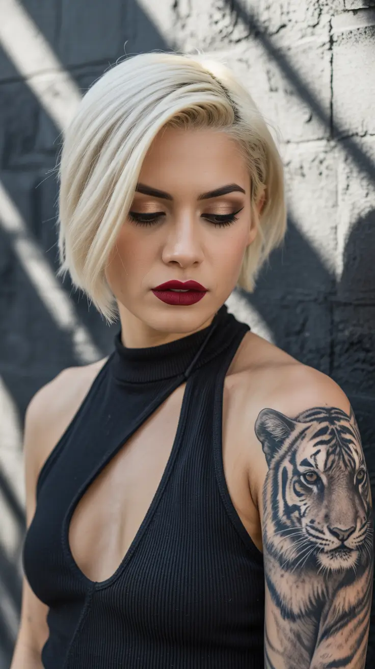 Best short hairstyles 2026 Textured Platinum Sweep Bob