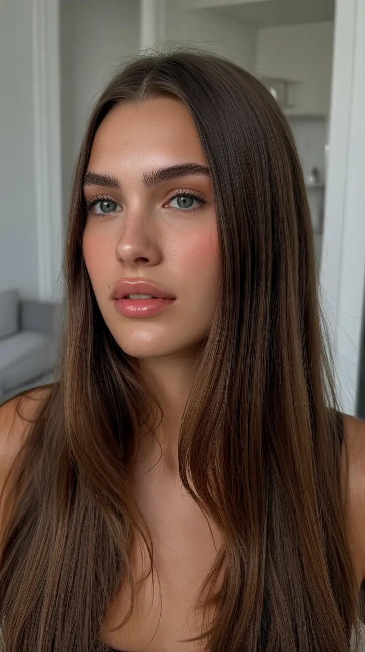 Best straight hairstyles 2026 Glass-Polished Length with a Center Part