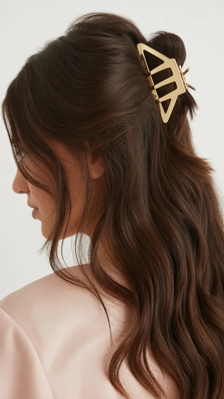 Best straight hairstyles 2026 Soft Straight Half Up Pin Style