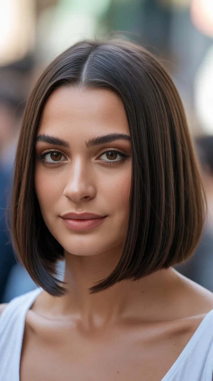 Chic bob hairstyles 2026 Clean Middle-Part Bob With Soft Inward Bend
