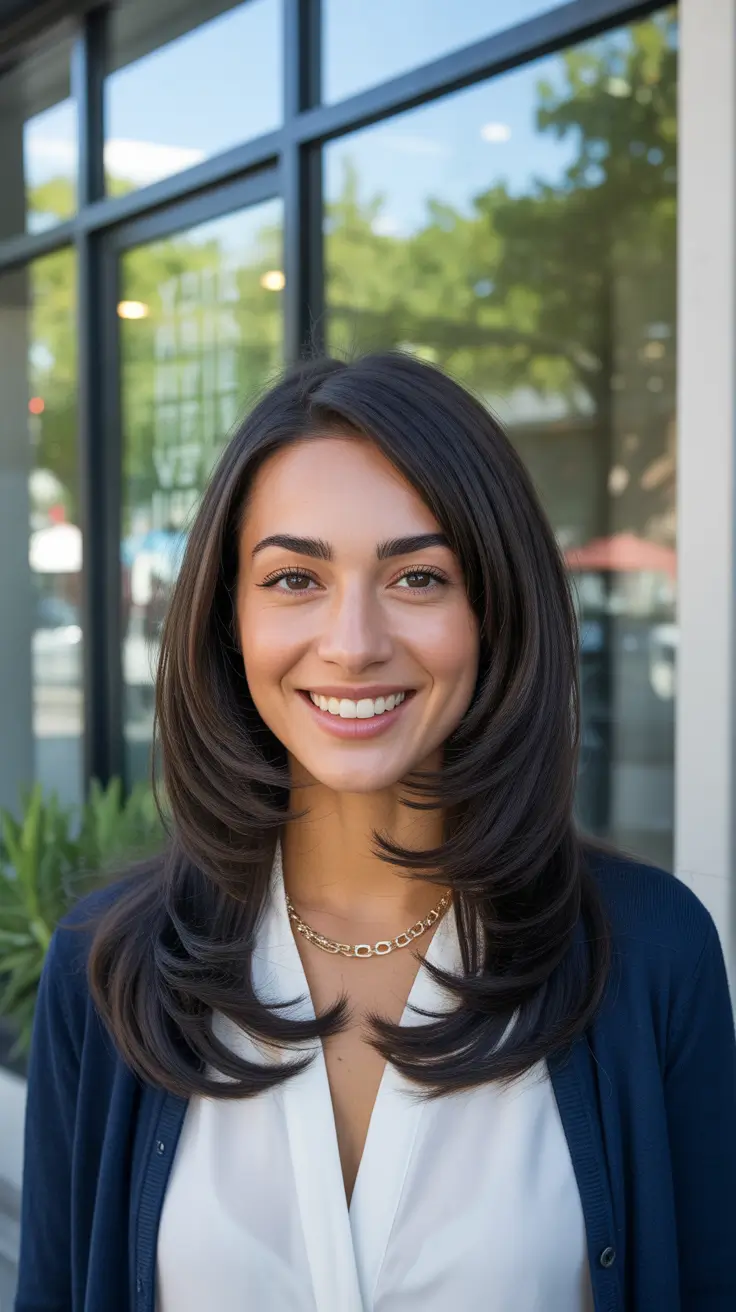 chic mid length haircuts 2026 Classic Layers with Playful Volume