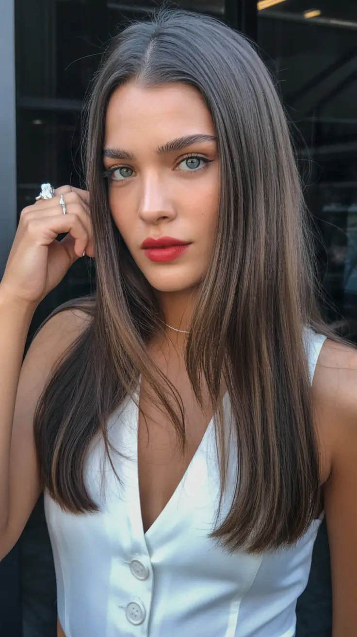 chic mid length haircuts 2026 Glossy Straight Perfection