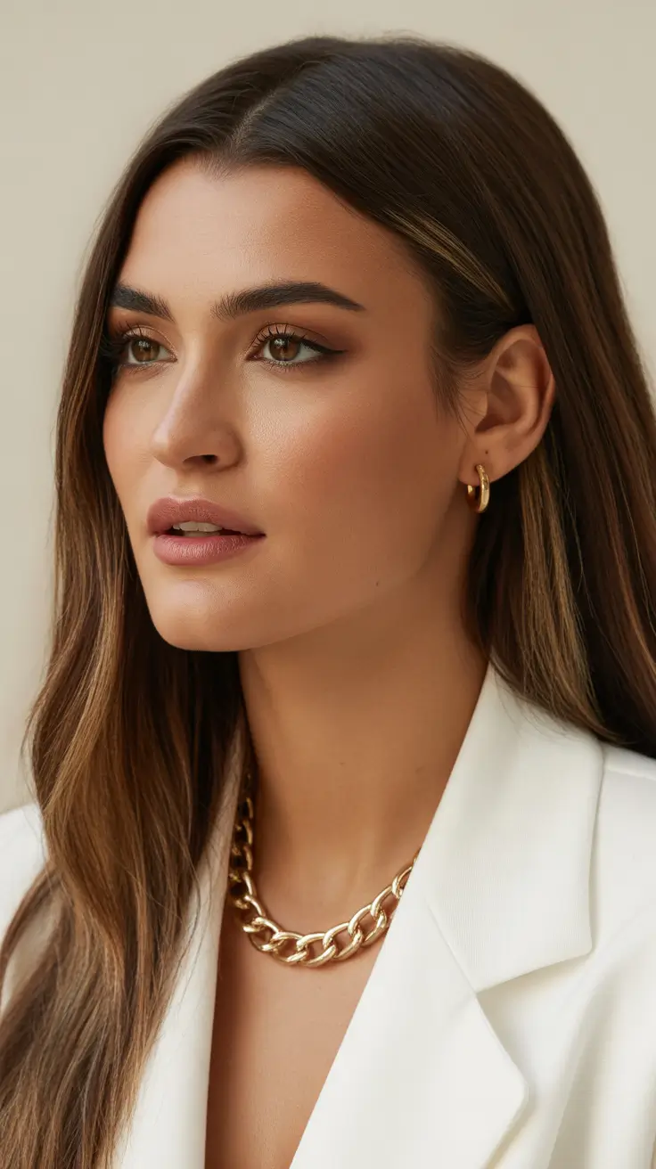 chic mid length haircuts 2026 Polished Layers with Sleek Highlights