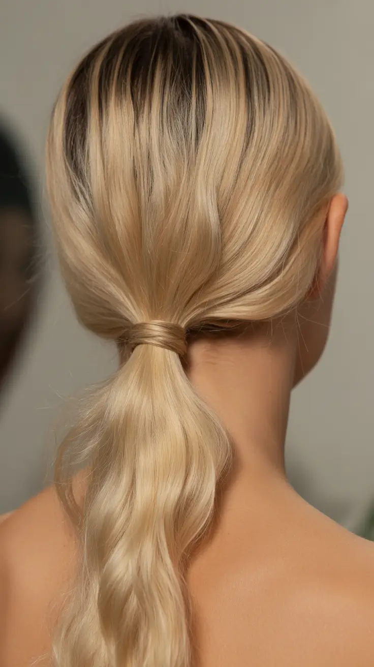 Chic ponytail hairstyles 2026 Soft Blonde Low Ponytail With Natural Texture