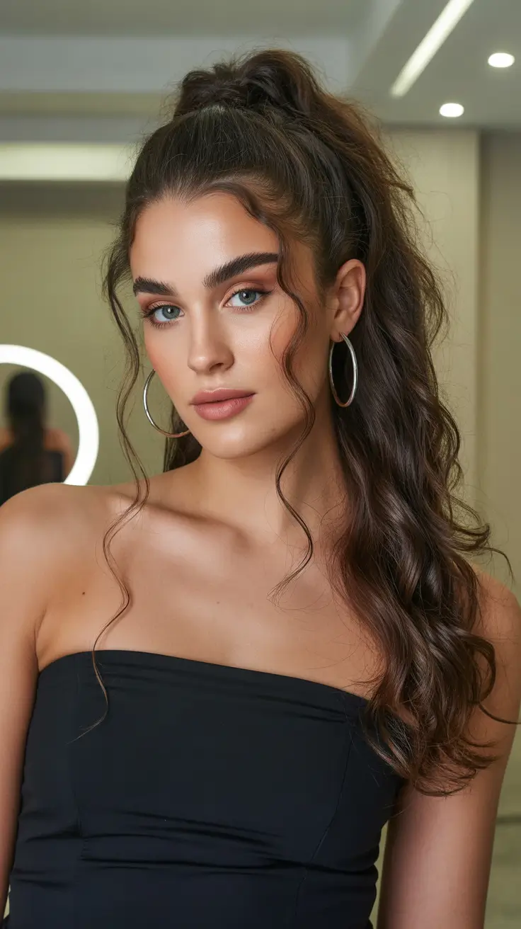 Chic ponytail hairstyles 2026 High Curly Ponytail With Whimsical Tendrils