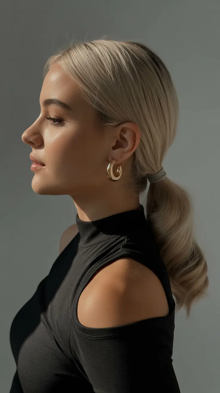 Chic ponytail hairstyles 2026 Soft Blonde Low Ponytail With Smooth Contours