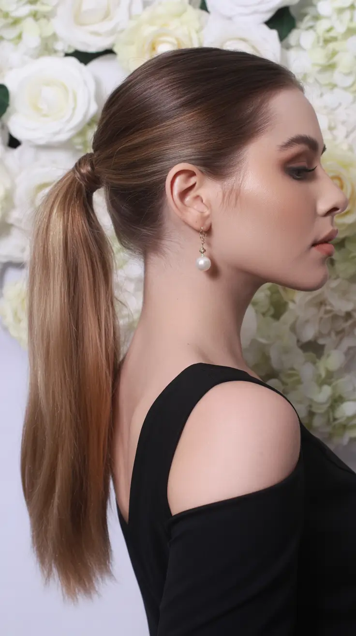 Chic ponytail hairstyles 2026 Classic Straight Low Ponytail With Satin-Length Finish
