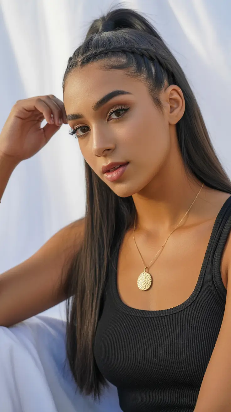 Chic ponytail hairstyles 2026 Braided Crown Ponytail With Straight Length