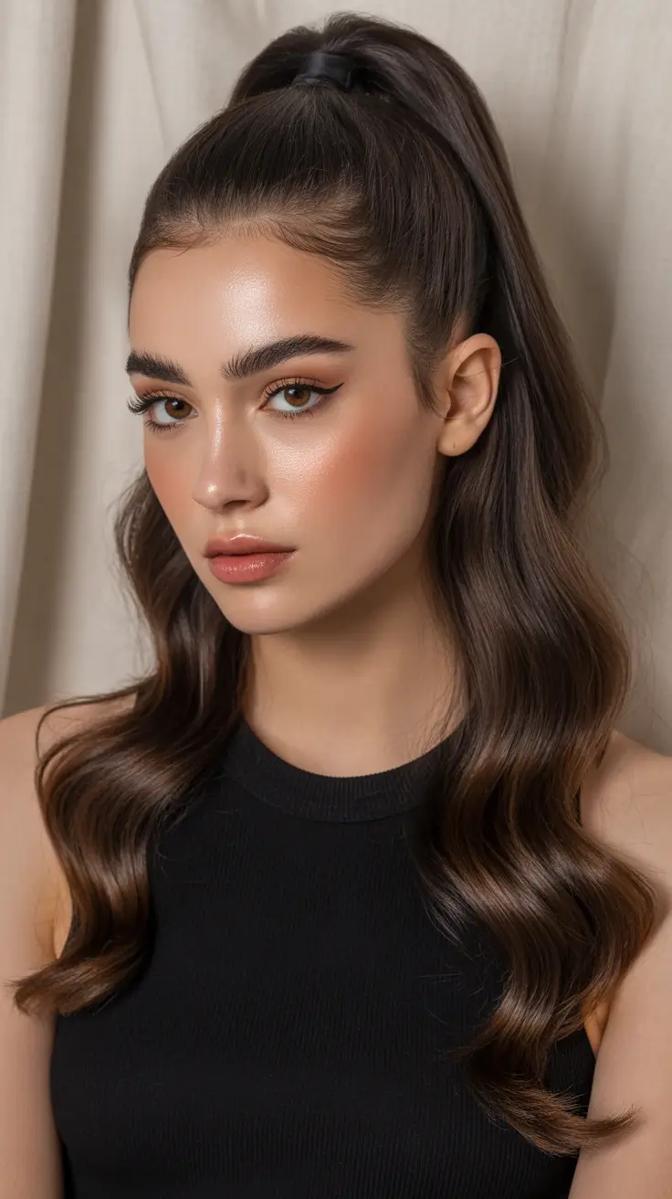 Chic ponytail hairstyles 2026 Waves and Height Ponytail for Soft Drama