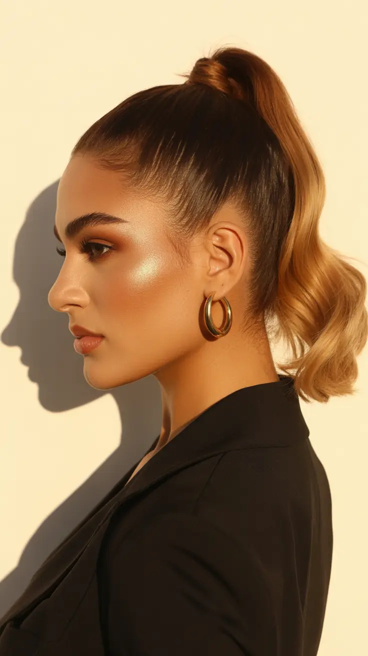 Chic ponytail hairstyles 2026 Glossed High Ponytail With Curled Ends