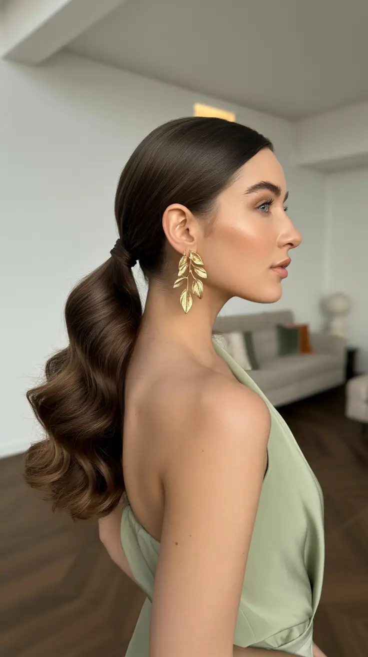 Chic ponytail hairstyles 2026 Low Sculpted Wave Ponytail for Quiet Luxury Moments