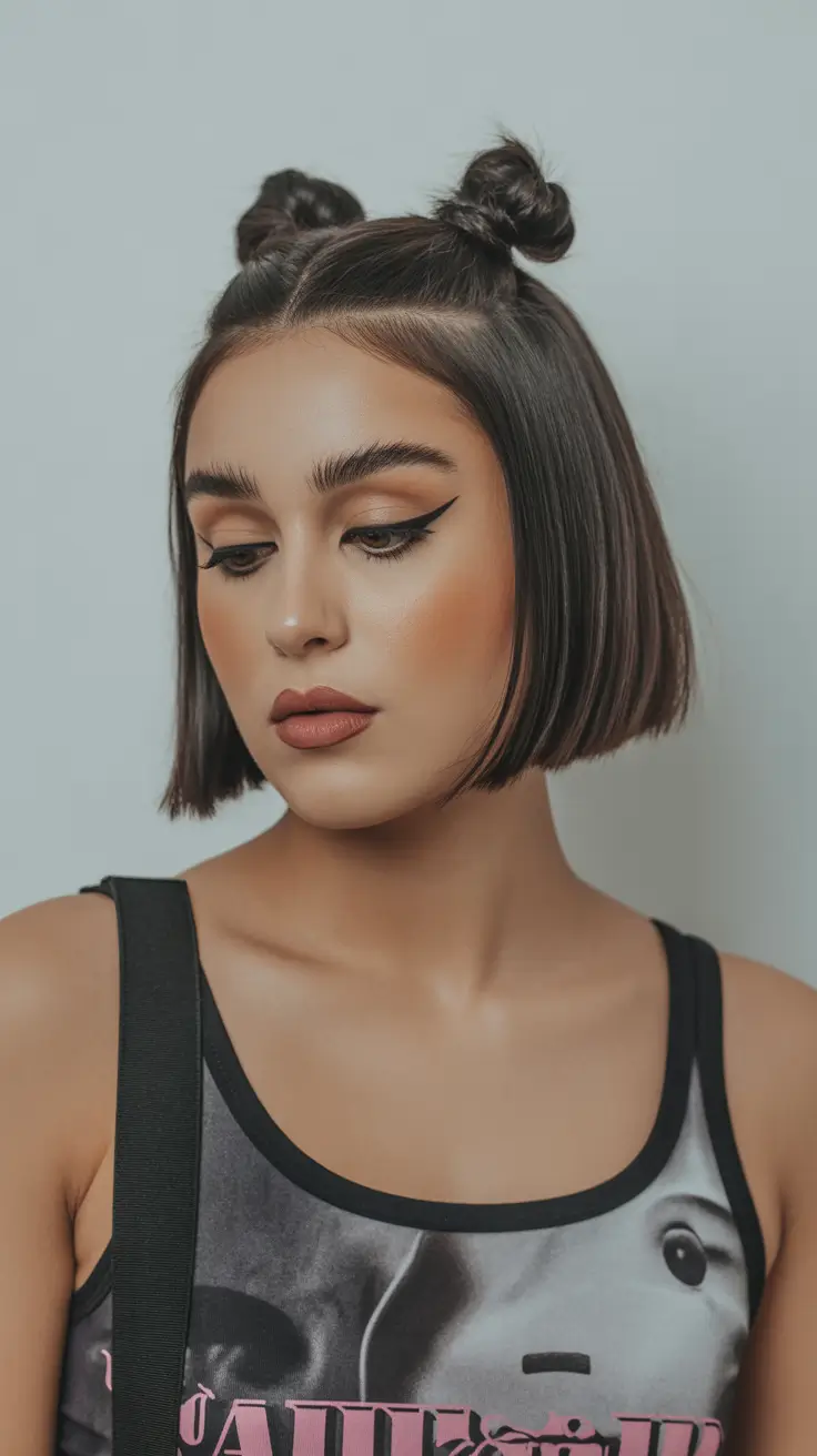 Cute and easy hairstyles 2026 Mini Space Buns Short Bob