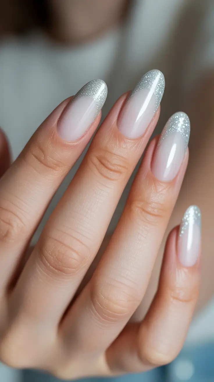 cute pastel nails 2026 Silver Frosted Pastel French Glow