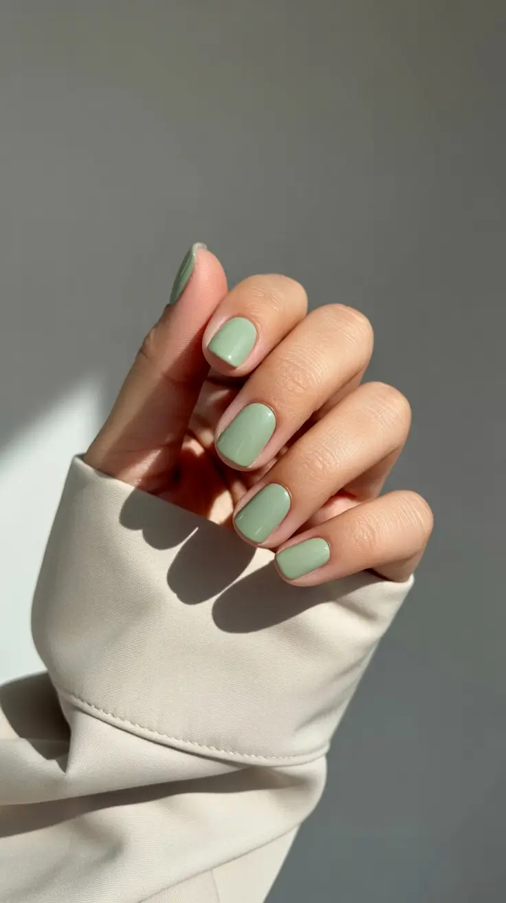 cute pastel nails 2026 Sage Green Minimal Short Pastels