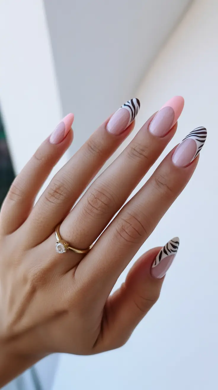 cute pastel nails 2026 Pastel Pink French With Zebra Art Tips