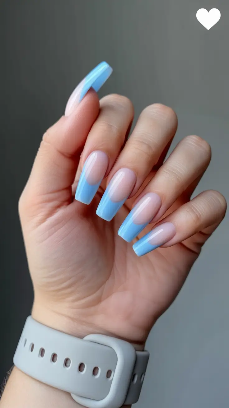 cute pastel nails 2026 Cool Sky Blue Square French