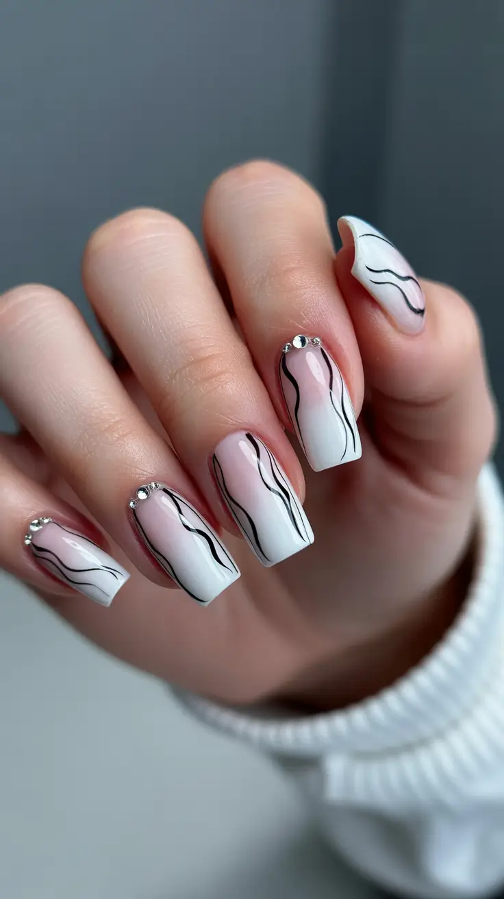 cute pastel nails 2026 Soft Gradient Chrome Waves With Minimal Line Art