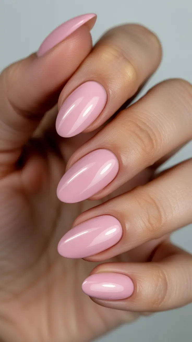 cute pastel nails 2026 Classic Baby Pink Almond Glow