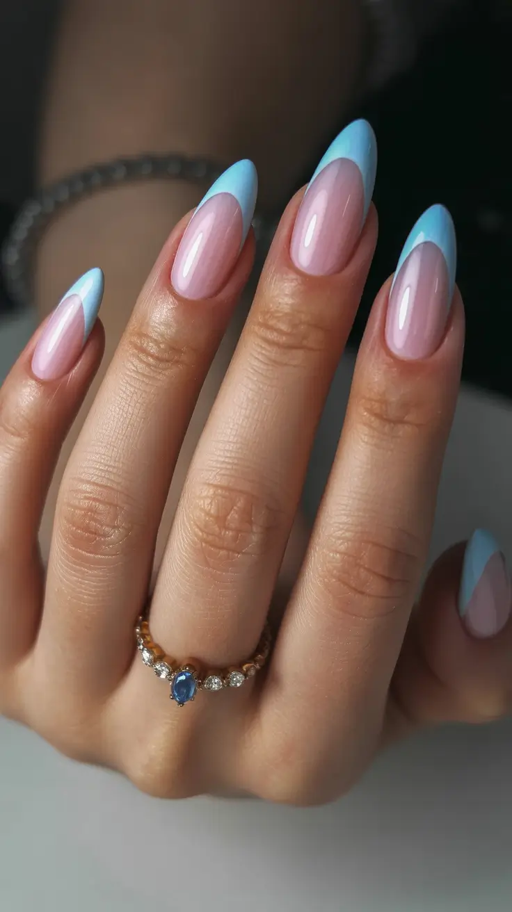 cute pastel nails 2026 Pastel Blue French Almond Tips