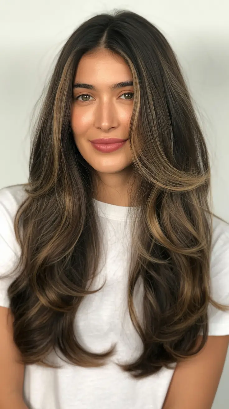 Easy haircuts for long hair 2026 Soft Brunette With Curtain Bangs