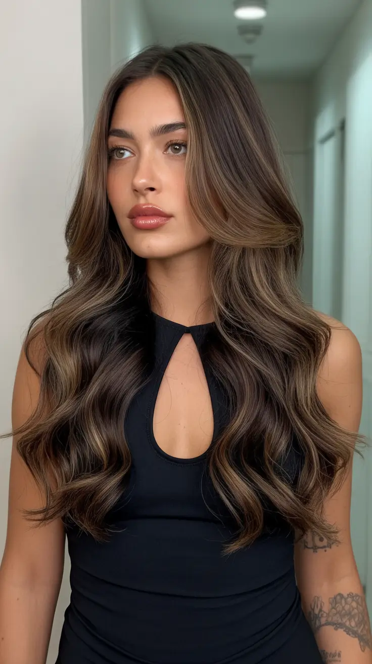Easy haircuts for long hair 2026 Chocolate Balayage Waves With Face Framing Flow