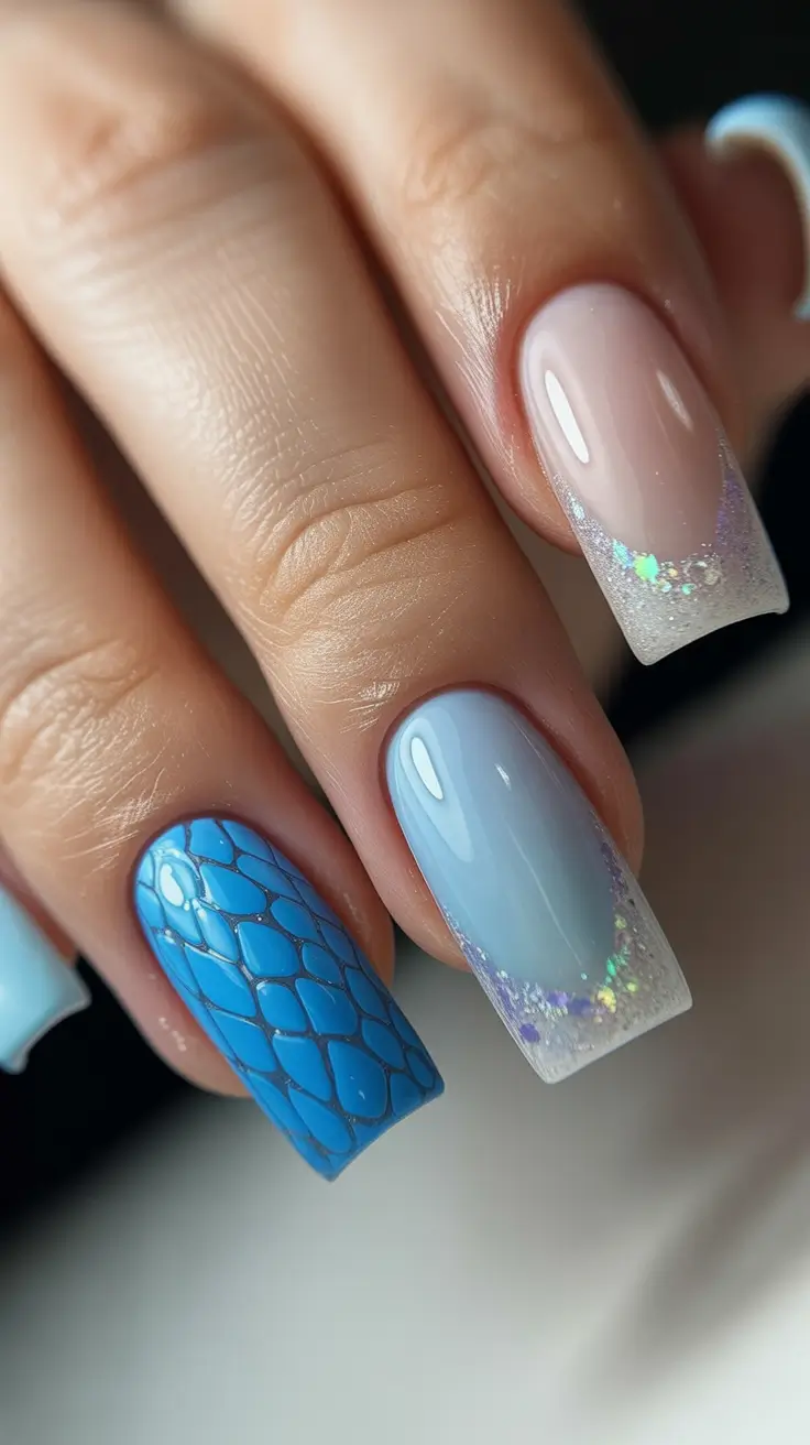 elegant gel nails 2026 Blue Serenity With Mermaid Accents