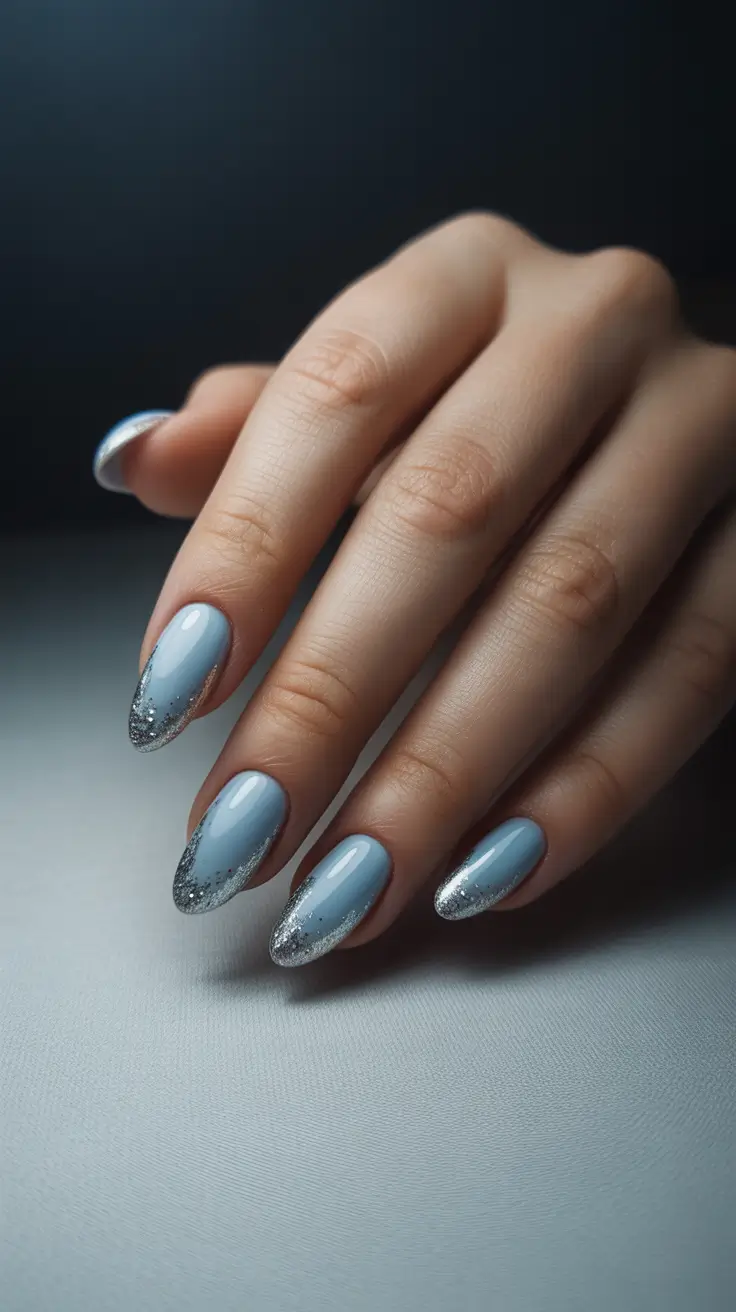 elegant gel nails 2026 Silver-Tipped Cool Blue Elegance