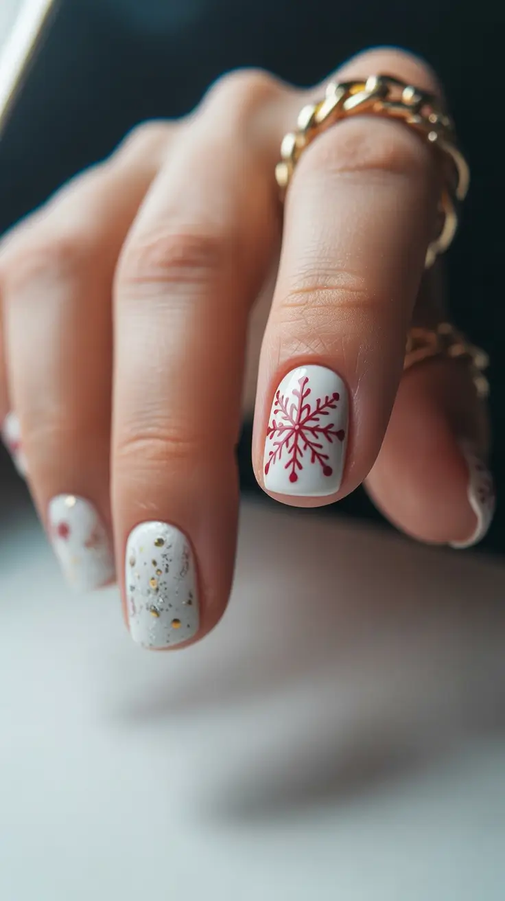 elegant gel nails 2026 Snowflake Charm With Winter Sparkle