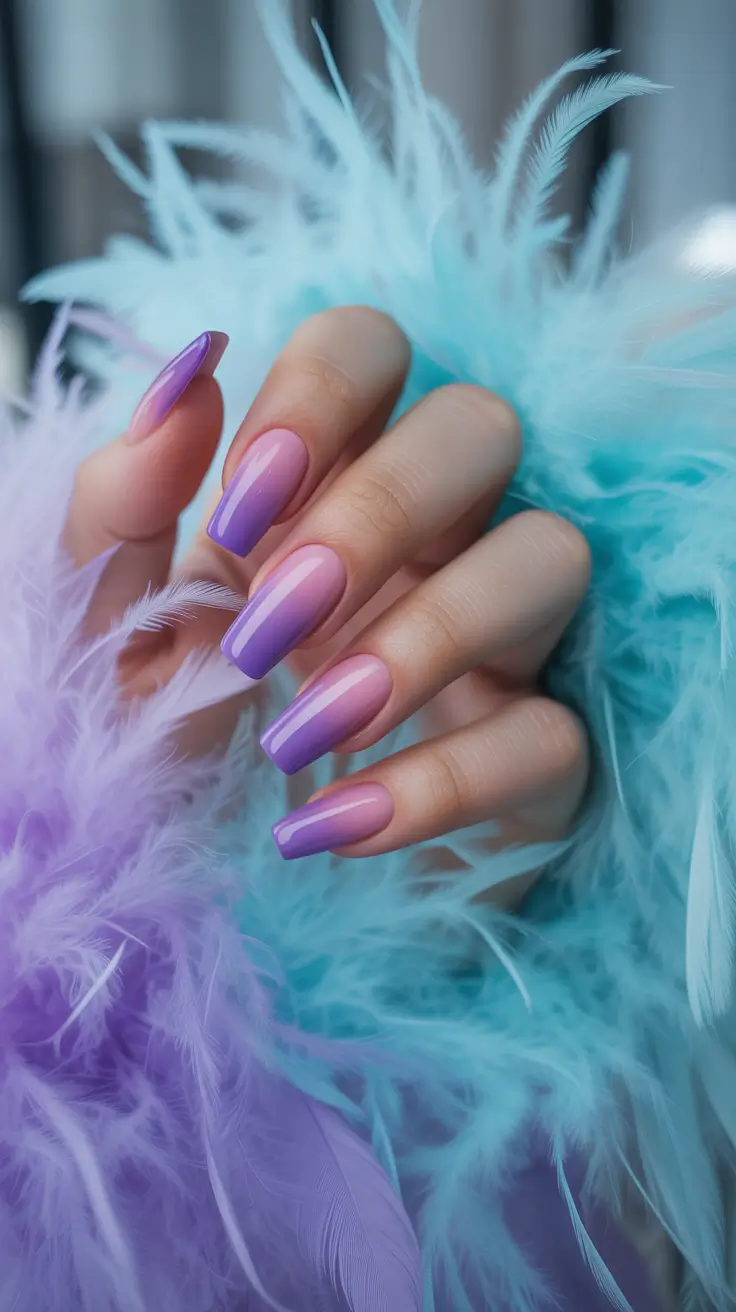 elegant gel nails 2026 Pink-to-Violet Dream Ombre