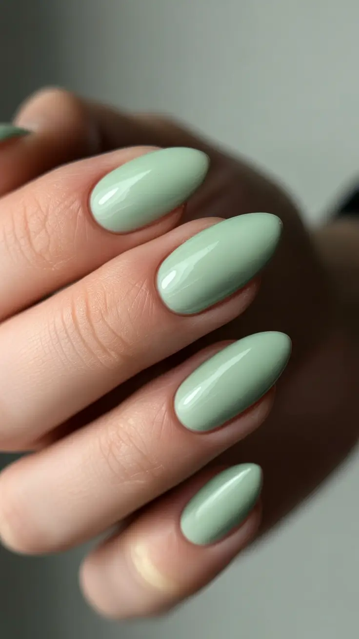 elegant short almond nails 2026 Soft Mint Gloss for Calm, Fresh Minimalism