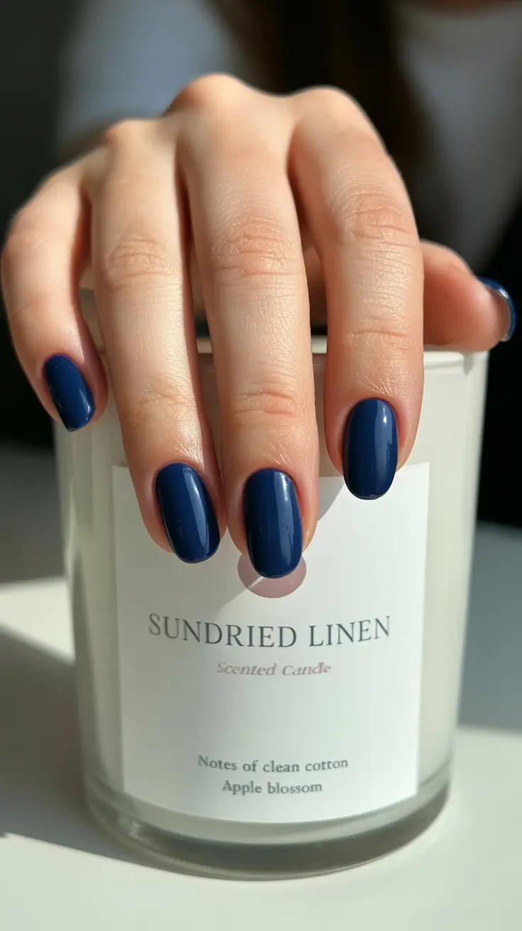 Elegant Short Nails 2026 Navy Glow in the Afternoon Light
