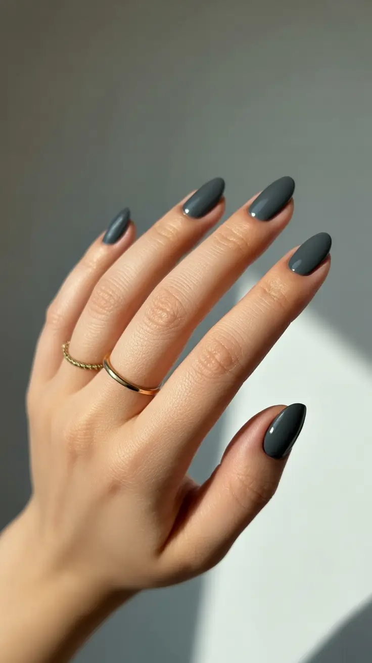 Elegant Short Nails 2026 Slate Gray Sophistication