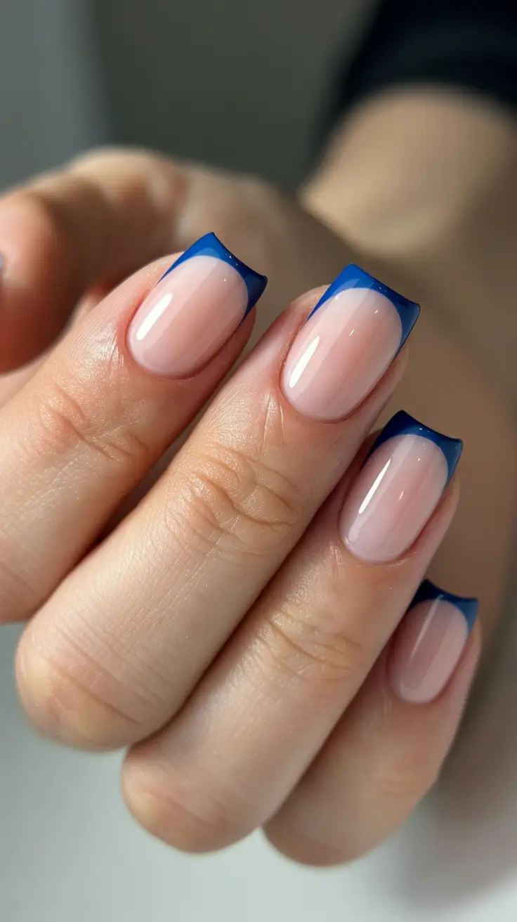 Elegant Short Nails 2026 Blue Tipped Modern French