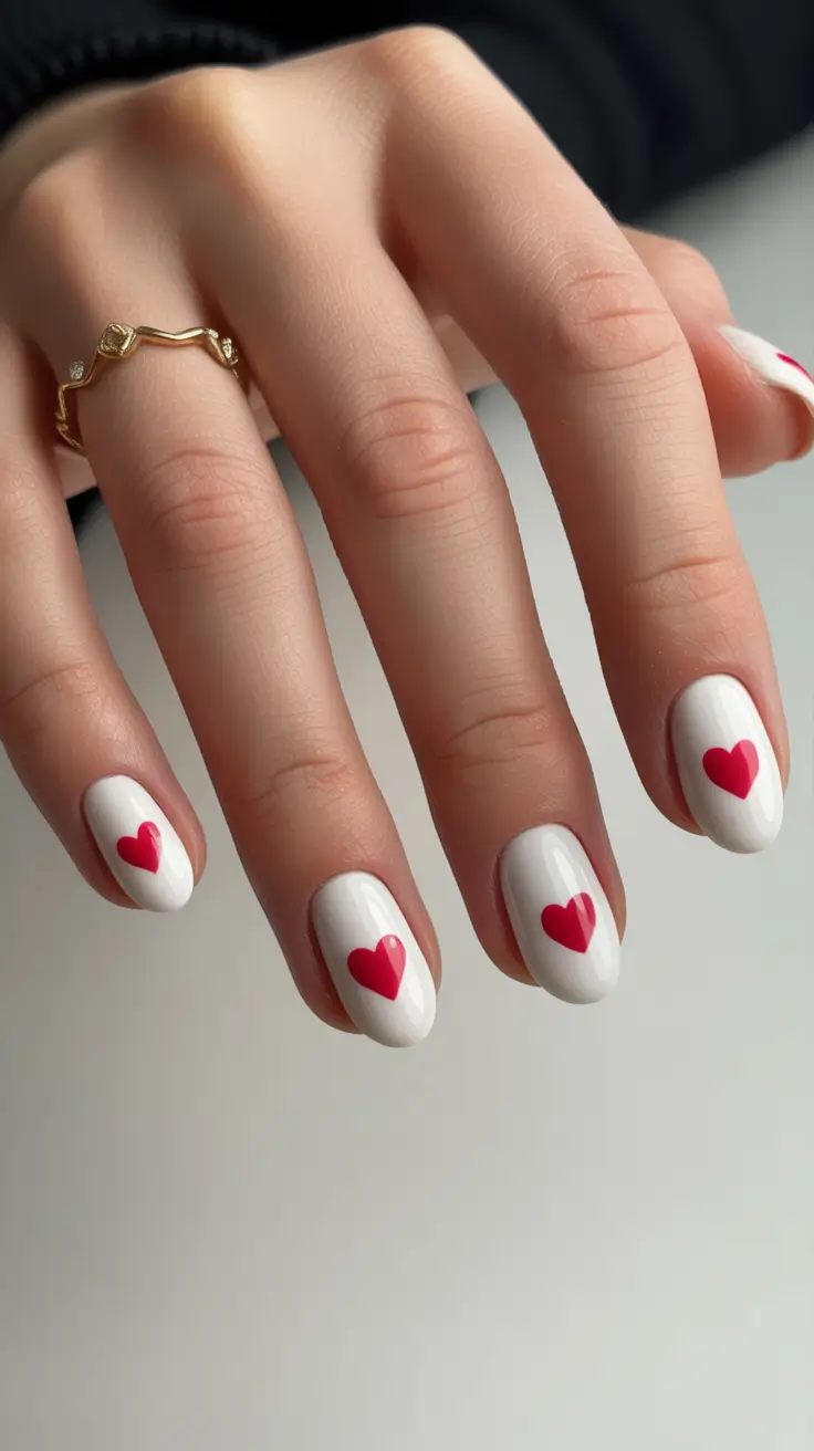 Elegant Short Nails 2026 White Hearts Minimal Romance