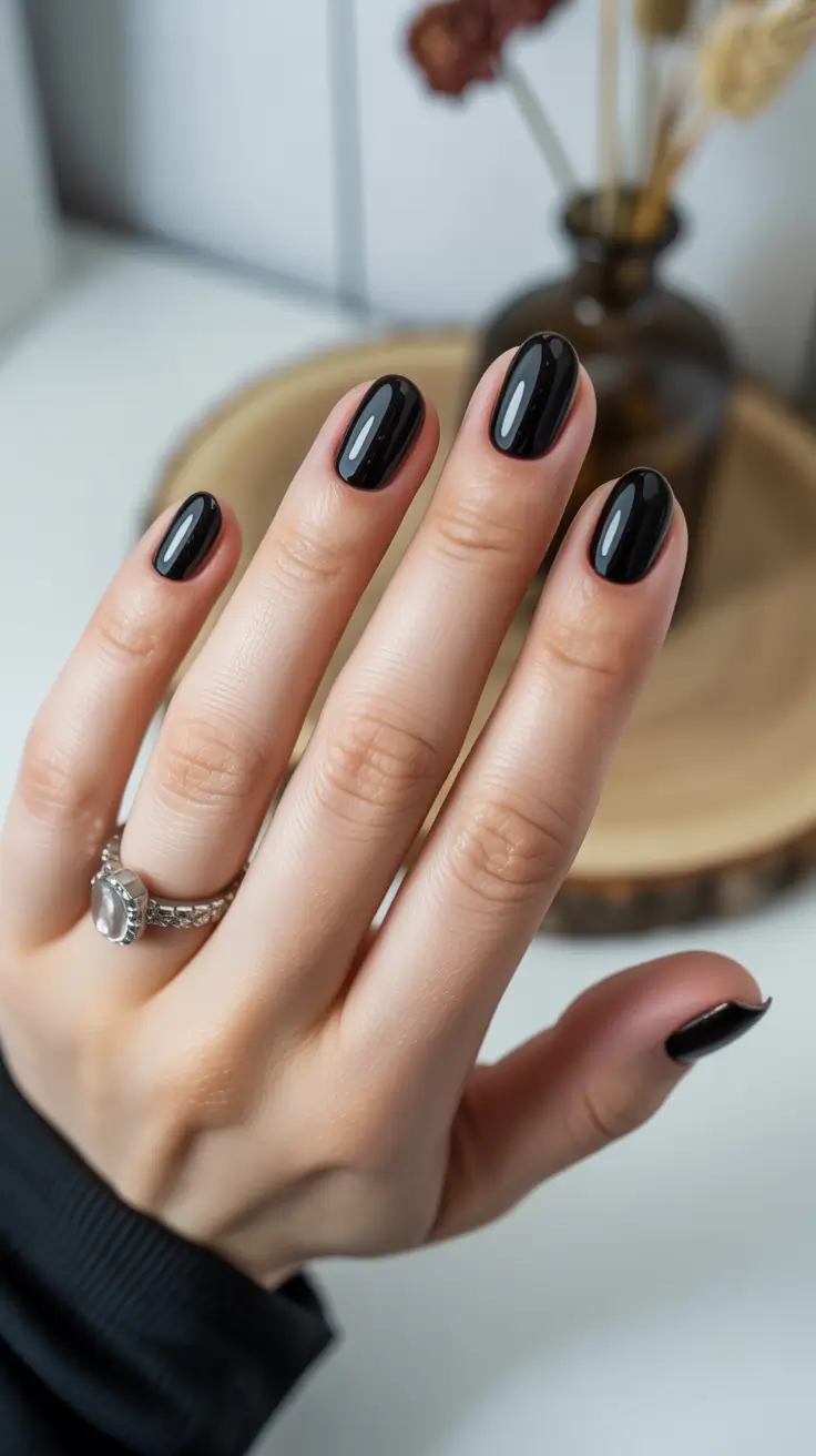 Elegant Short Nails 2026 Ink Black Shine