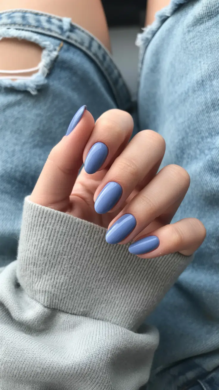 Elegant Short Nails 2026 Soft Denim Blue