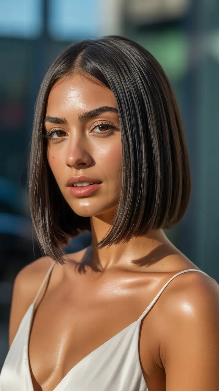 Long bob haircuts ideas 2026 Sunlit Bronze Gloss Bob