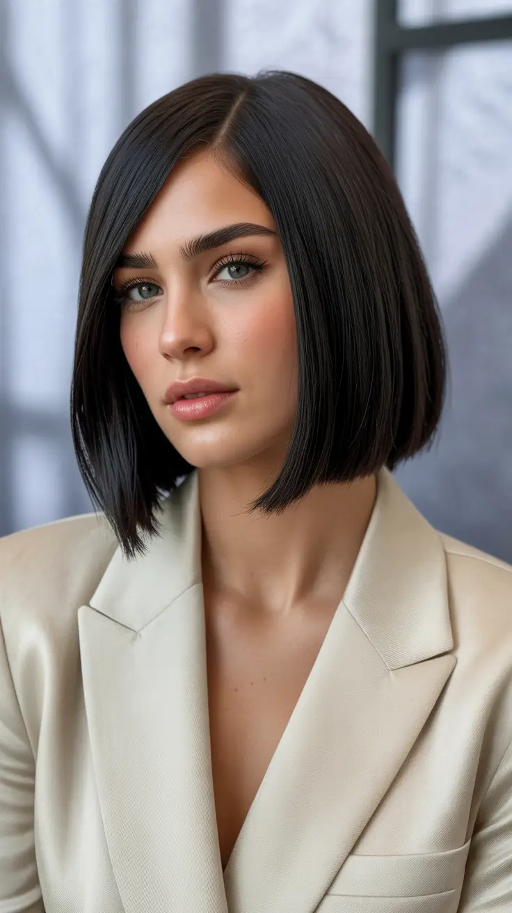 Long bob haircuts ideas 2026 Glossy Espresso Precision Bob