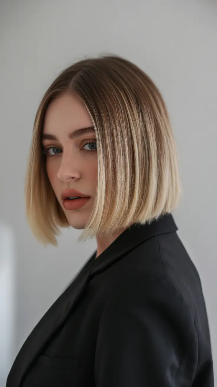 Long bob haircuts ideas 2026 Root-Shadowed Cream Bob