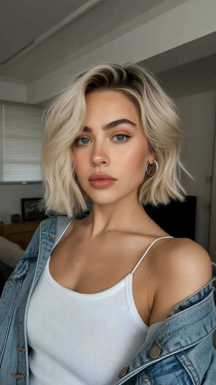 Long bob haircuts ideas 2026 Textured Platinum Waves