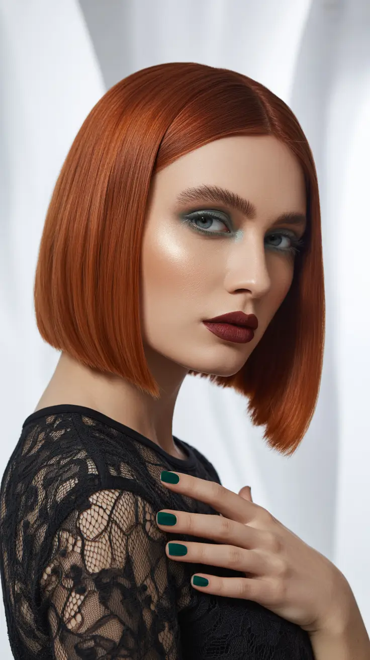 Long bob haircuts ideas 2026 Fiery Copper Classic Lob