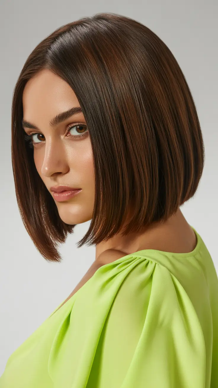 Long bob haircuts ideas 2026 Glossy Brunette Perfection