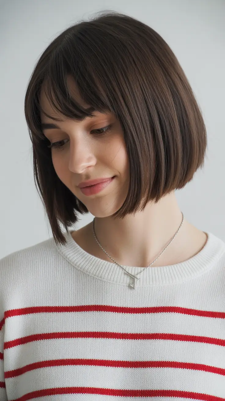 Long bob haircuts ideas 2026 Soft French Bob with Bangs