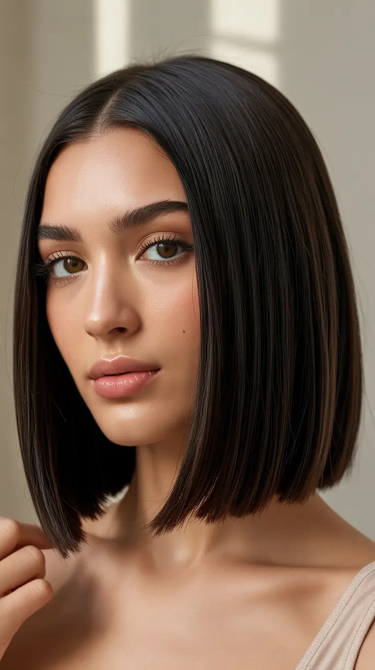 Long bob haircuts ideas 2026 Perfectly Polished Dark Bob